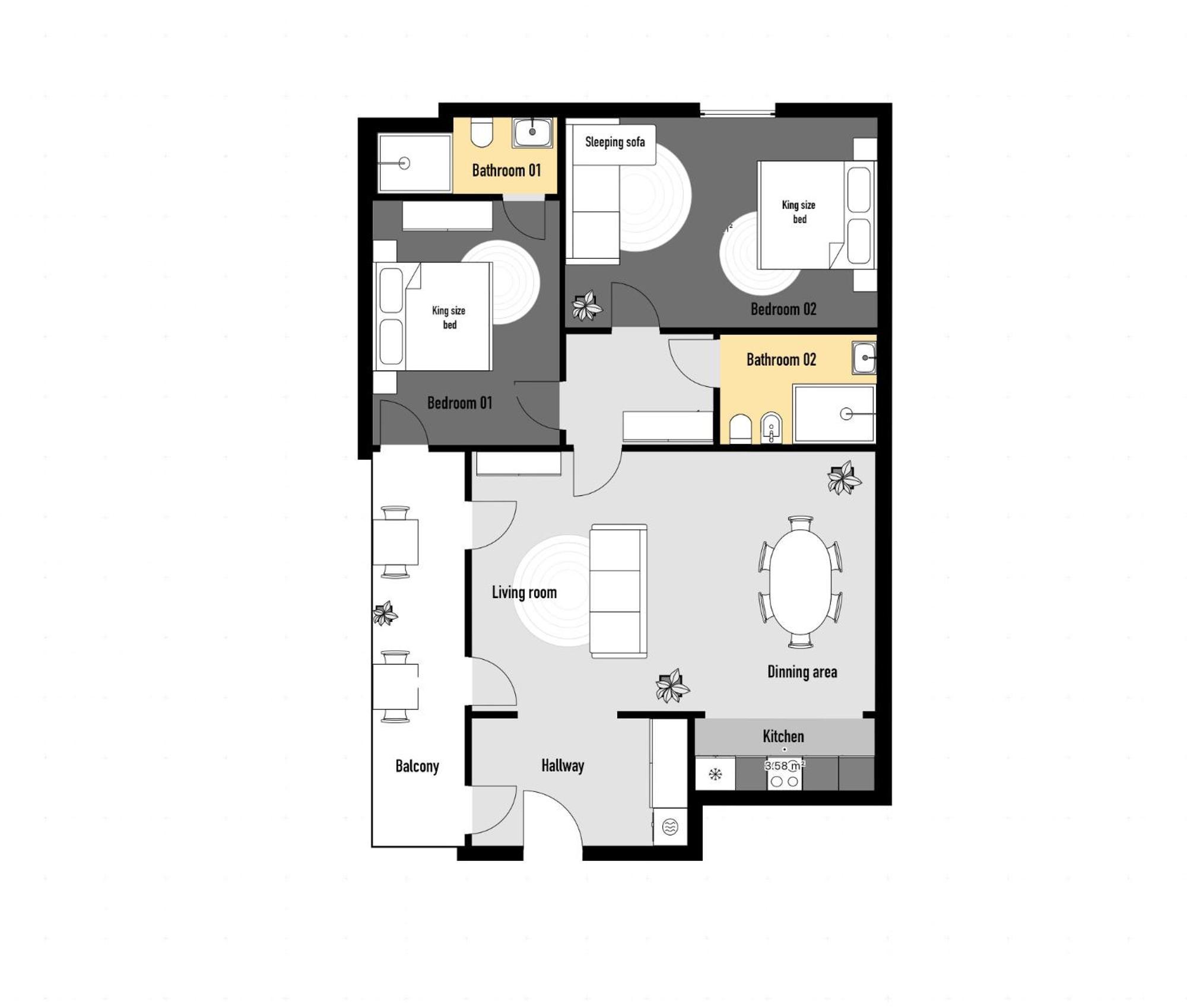 Appartamento Deluxe con 2 Camere da Letto e Balcone